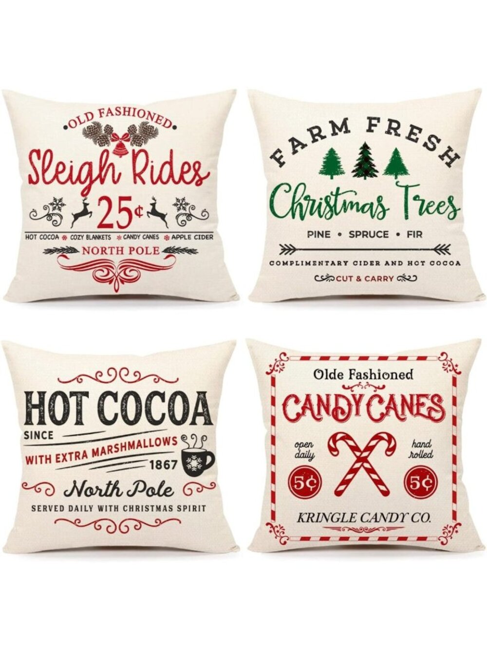 Set of 4 Rustic Farmhouse Christmas Pillow Covers 18x18 for Holiday Home Decor